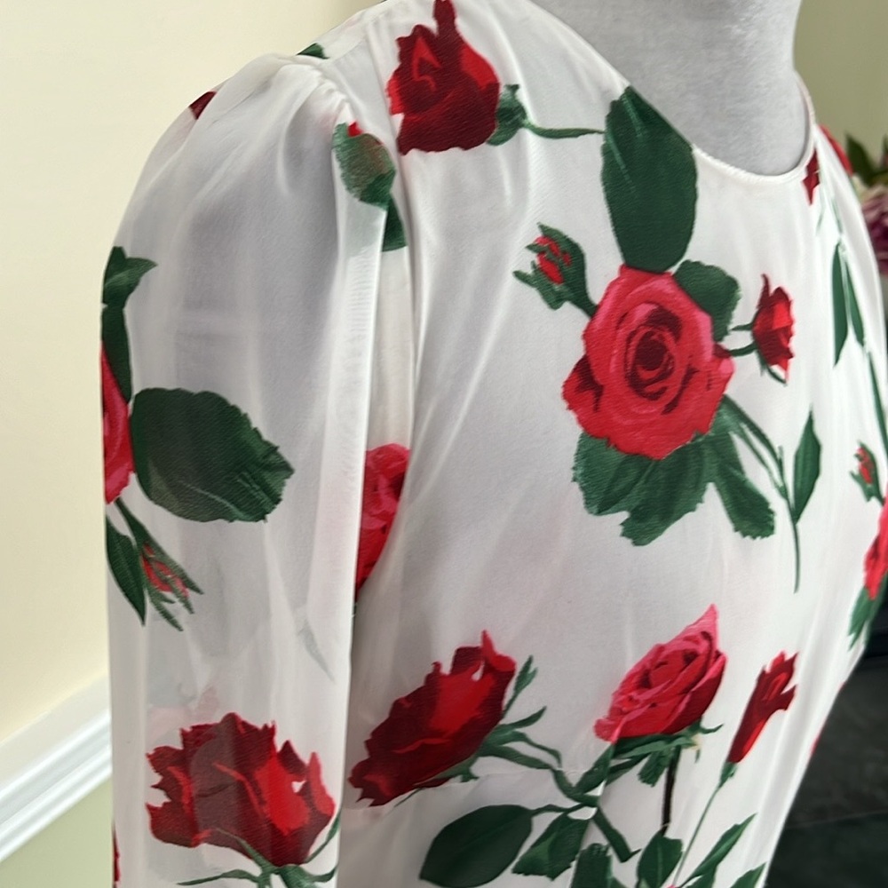 FINEJO White & Red Rose Floral Chiffon Dress Size M NWOT - Picture 10 of 14